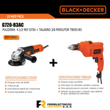 Cargar imagen en el visor de la galería, Pulidora 4.1/2 + Taladro 3/8 Percutor G720-B3AC Black & Decker