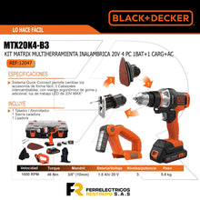 Cargar imagen en el visor de la galería, Kit Matrix Multiherramienta 20v 4 pc MTX20K4-B3 Black &amp; Decker
